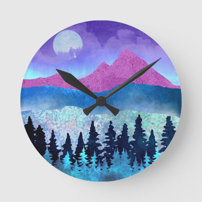 Amethyst Mist Mountains Round Clock (Front)