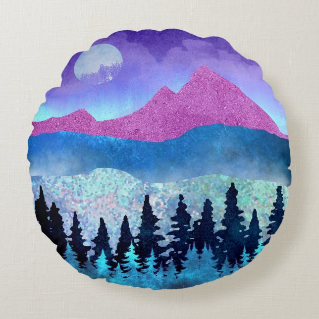 Amethyst Mist Mountains Round Cushion (Front)