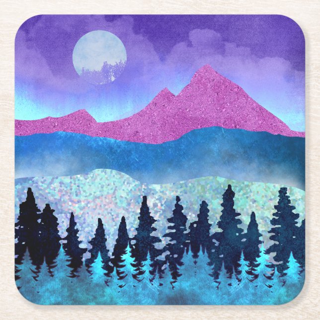 Amethyst Mist Mountains Square Paper Coaster (Front)
