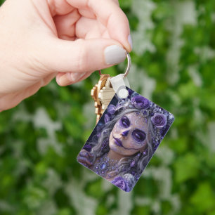 Amethyst Moon Calavera – Purple Day of the Dead Key Ring
