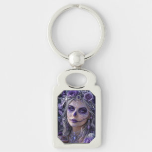 Amethyst Moon Calavera – Purple Day of the Dead Key Ring