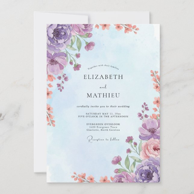 Amethyst Muted Coral Painted Wedding Invitation (Front)