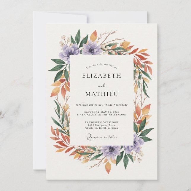 Amethyst Ochre Wreath Wedding Invitation (Front)