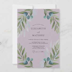 Amethyst Olive Branch Dusty Eucalyptus Wedding Invitation