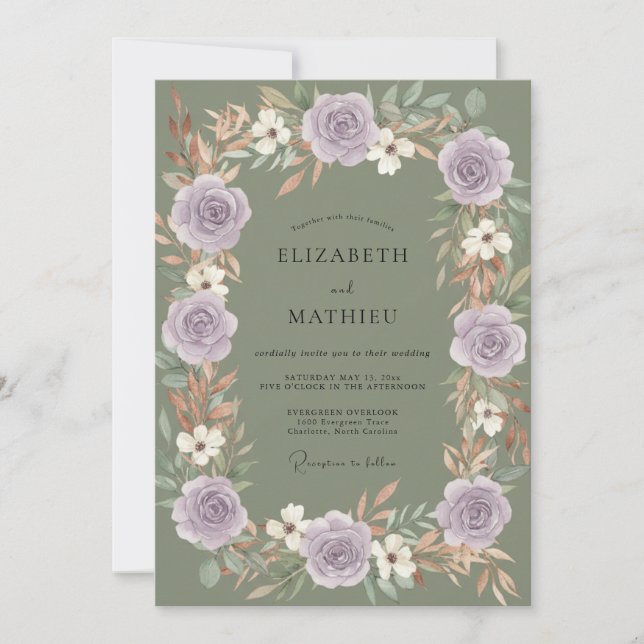 Amethyst Olive Rose Wedding Invitation (Front)