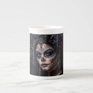 Amethyst Orchid Calavera – Gothic Sugar Skull Bone China Mug