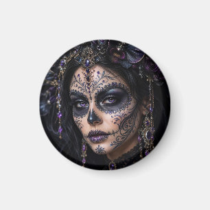 Amethyst Orchid Calavera – Gothic Sugar Skull Magnet