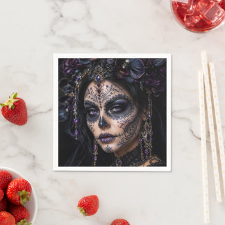 Amethyst Orchid Calavera – Gothic Sugar Skull Napkin