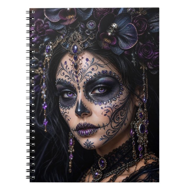 Amethyst Orchid Calavera – Gothic Sugar Skull Notebook (Front)