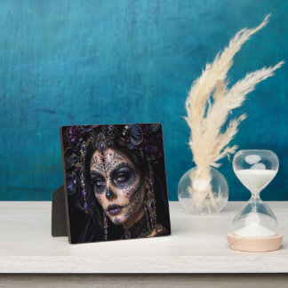 Amethyst Orchid Calavera – Gothic Sugar Skull Plaque