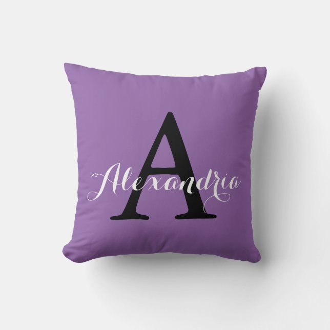 Amethyst Orchid Pale Purple Solid Colour Monogram Cushion (Front)