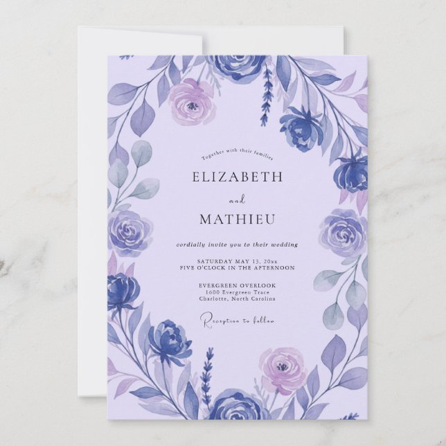 Amethyst Painted Petal Wedding Invitation (Front)