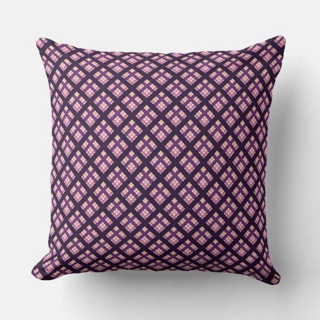 Amethyst Peach Pink Purple Lilac Stripe Plaid Cushion (Front)