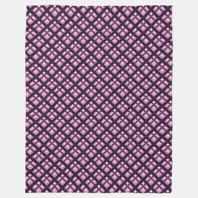 Amethyst Peach Pink Purple Lilac Stripe Plaid Fleece Blanket (Front)
