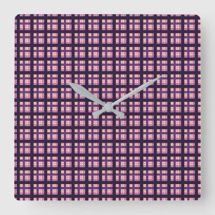 Amethyst Peach Pink Purple Lilac Stripe Plaid Square Wall Clock