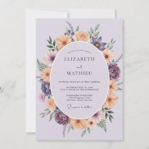 Amethyst Peach Wreath Wedding Invitation