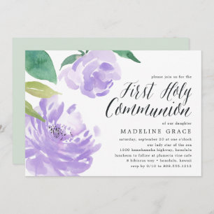 Amethyst Peony   First Holy Communion Invitation