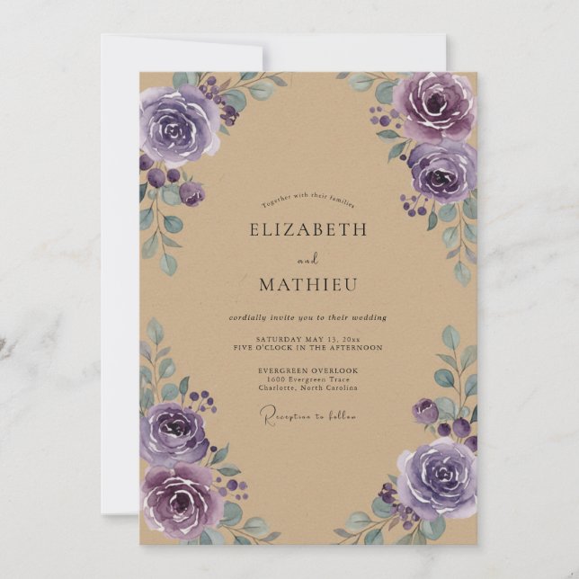 Amethyst Peony Kraft Wedding Invitation (Front)