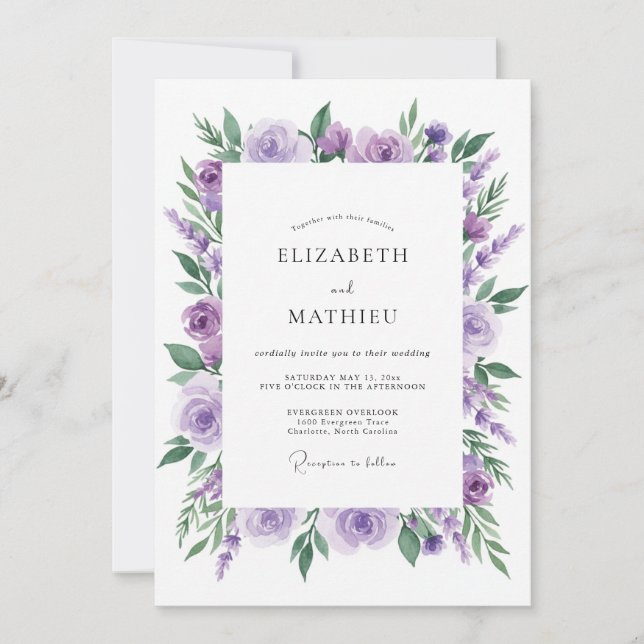 Amethyst Peony Leaf Wedding Invitation (Front)