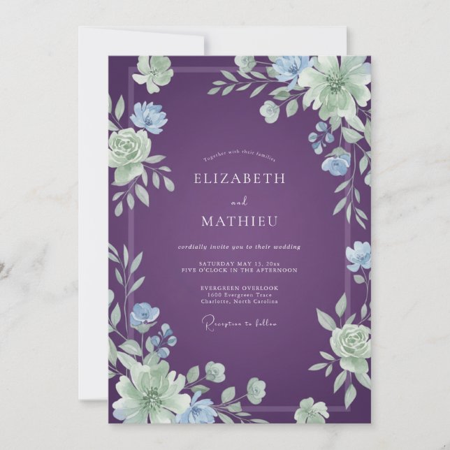 Amethyst Periwinkle Bloom Wedding Invitation (Front)