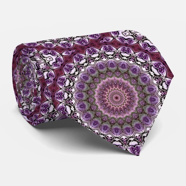 Amethyst Pink Kaleidoscope Mandala Pattern Tie (Rolled)