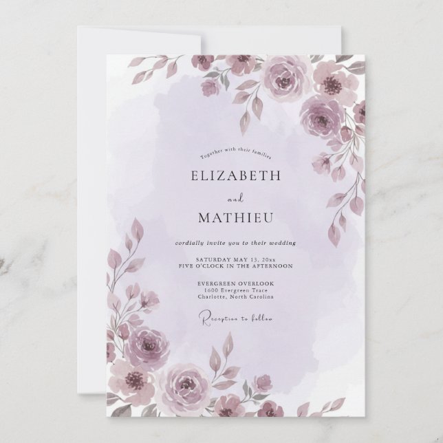 Amethyst Plum Petal Wedding Invitation (Front)