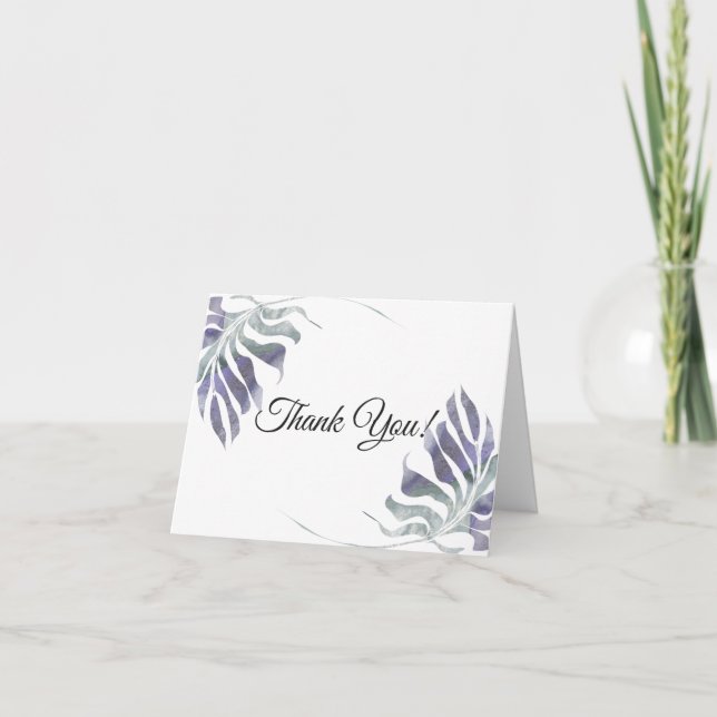 Amethyst Plum Watercolor Leaves Thank You Card (Front)