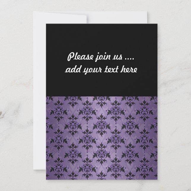 Amethyst Purple and Black Damask Invitation (Front)