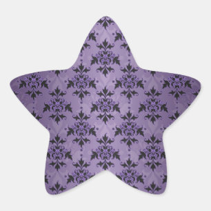 Amethyst Purple and Black Damask Star Sticker