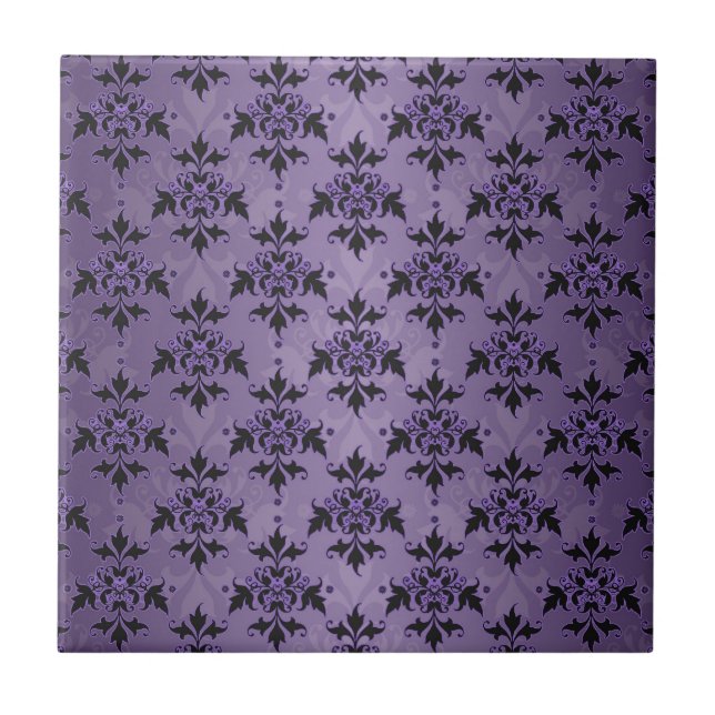 Amethyst Purple and Black Damask Tile (Front)