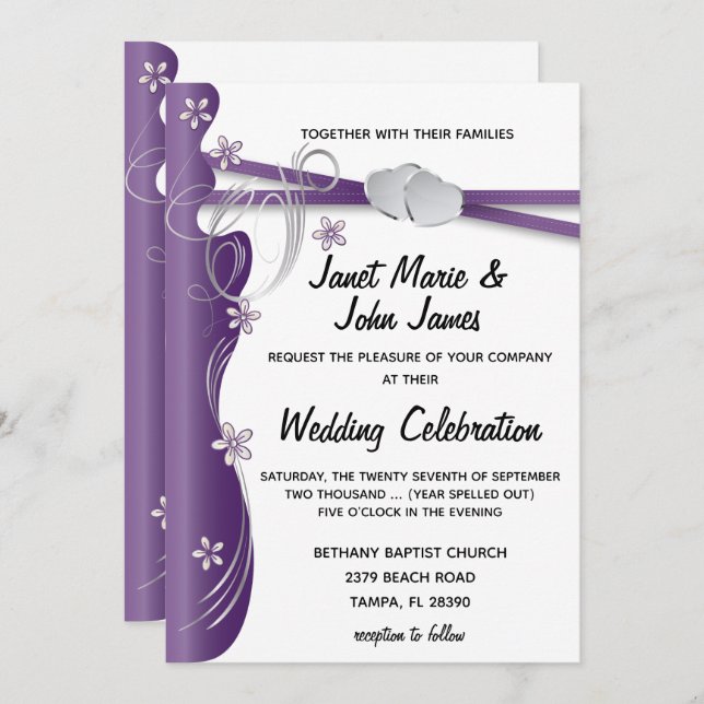 Amethyst Purple and Silver Invitation (Front/Back)
