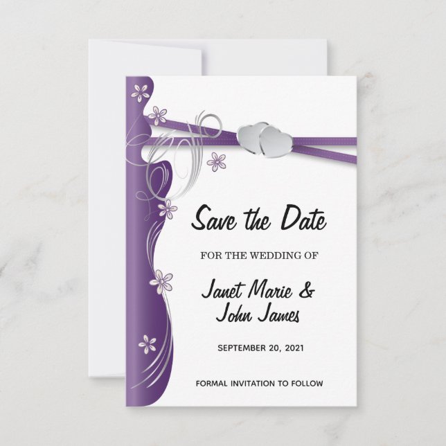 Amethyst Purple and Silver Save The Date (Front)
