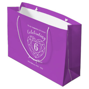 Amethyst purple Anniversary 6 years personalised Large Gift Bag
