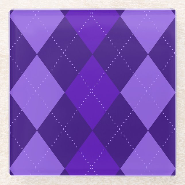 Amethyst Purple Argyle Glass Coaster (Front)