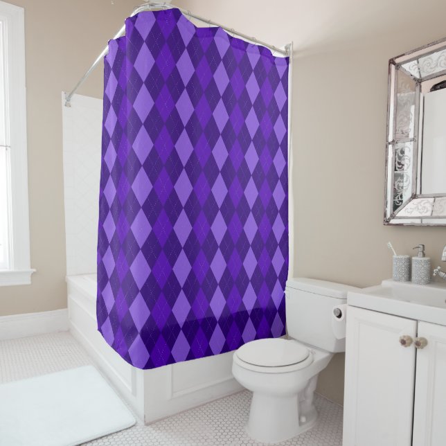 Amethyst Purple Argyle Shower Curtain (In Situ)