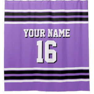 Amethyst Purple Black White Stripes Sports Jersey Shower Curtain