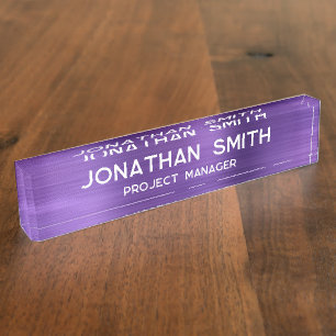 Amethyst Purple Brushed Metal Minimalist Name Nameplate