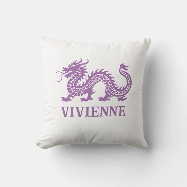 Amethyst Purple Chinoiserie Dragon Custom Name Cushion (Front)