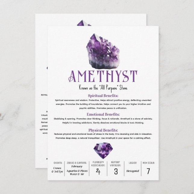 Amethyst Purple Crystal Metaphysical Propteries Invitation (Front/Back)