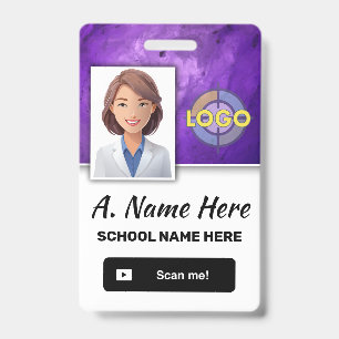 Amethyst Purple Custom Work ID Photo Logo Barcode Badge