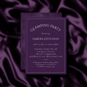 Amethyst Purple   Dark Watercolor Violet Glamping Invitation