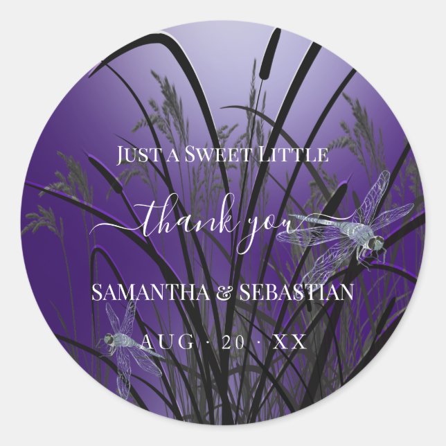 Amethyst Purple Dragonflies Thank You Classic Round Sticker (Front)