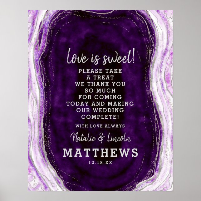 Amethyst Purple Geode Love is Sweet Wedding Sign (Front)