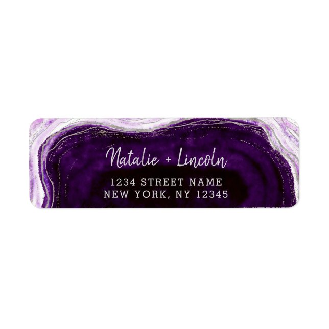 Amethyst Purple Geode Slice Wedding Return Address Label (Front)