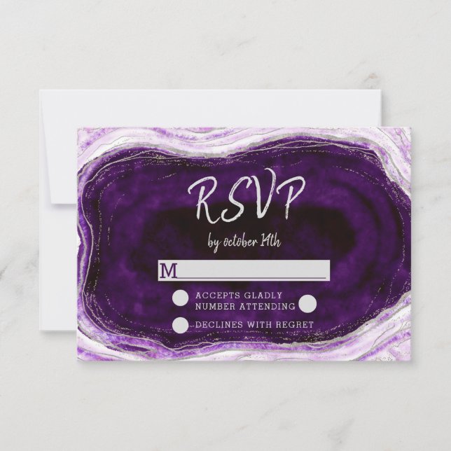 Amethyst Purple Geode Wedding RSVP Response (Front)