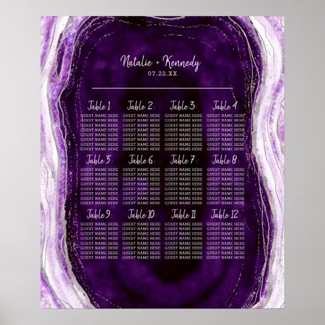 Amethyst Purple Geode Wedding Table Seating Chart (Front)