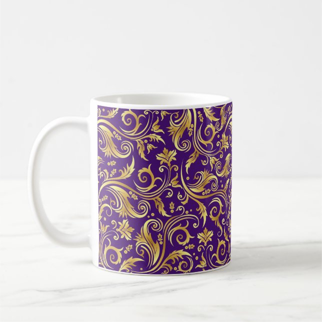 Amethyst Purple Golden Scrollwork Coffee Mug (Left)