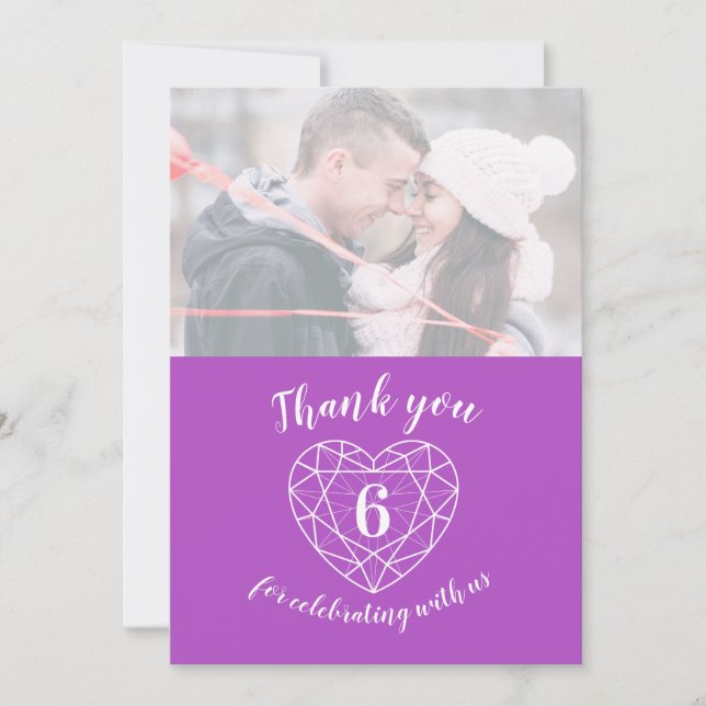 Amethyst purple heart anniversary 6 years photo thank you card (Front)