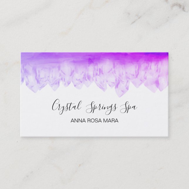 *~*  Amethyst Purple Lavender Watercolor Crystals Business Card (Front)