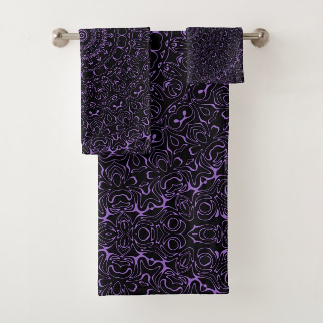Amethyst Purple Mandala with Intricate Symmetry Bath Towel Set (Insitu)